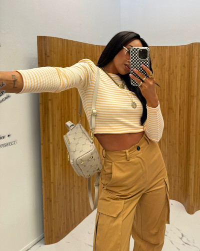 Top w paski La Milla biało żółty