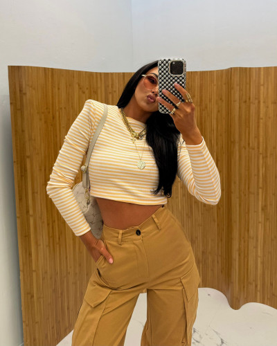 Top w paski La Milla biało żółty