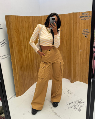 Top w paski La Milla biało żółty