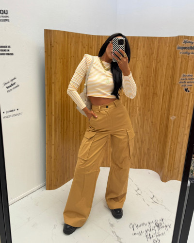 Top w paski La Milla biało żółty