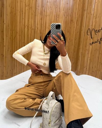 Top w paski La Milla biało żółty