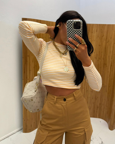 Top w paski La Milla biało żółty