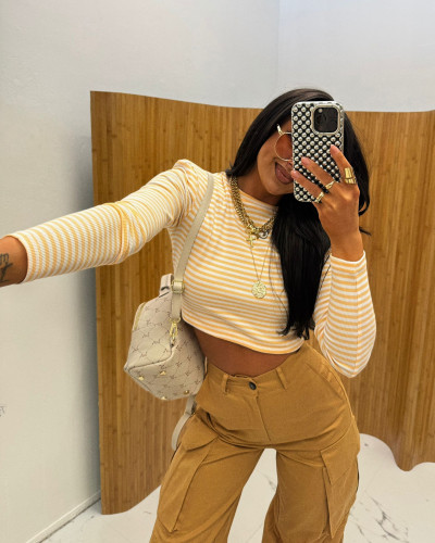 Top w paski La Milla biało żółty