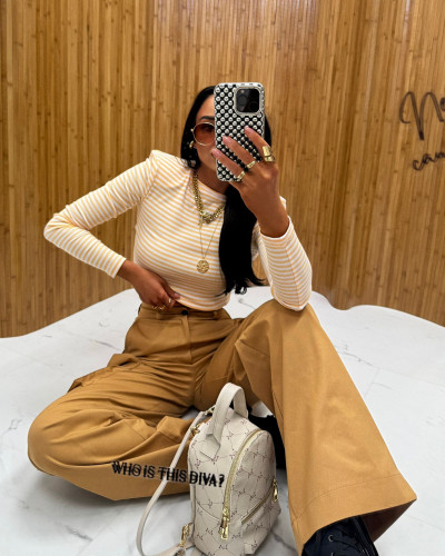 Top w paski La Milla biało żółty