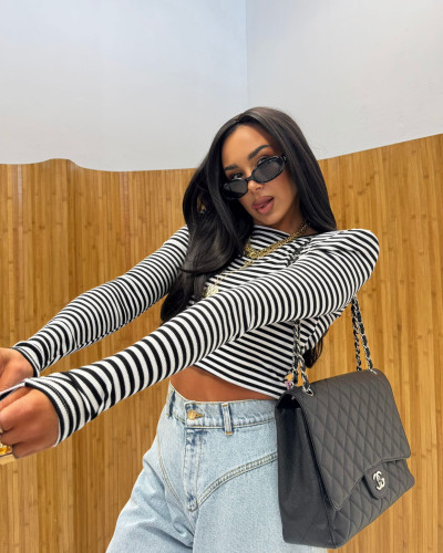 Top w paski La Milla biało czarny