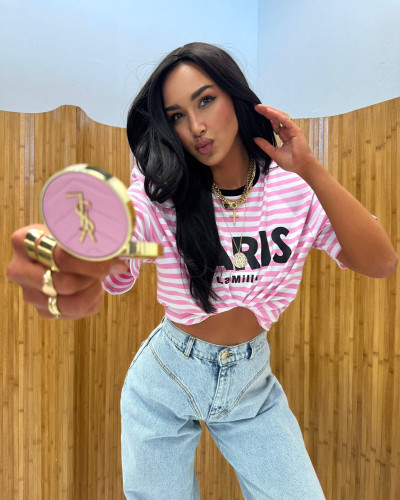 T-shirt PARIS w paski La Milla biało-różowy