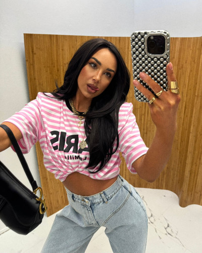 T-shirt PARIS w paski La Milla biało-różowy