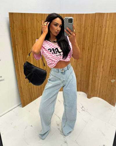 T-shirt PARIS w paski La Milla biało-różowy