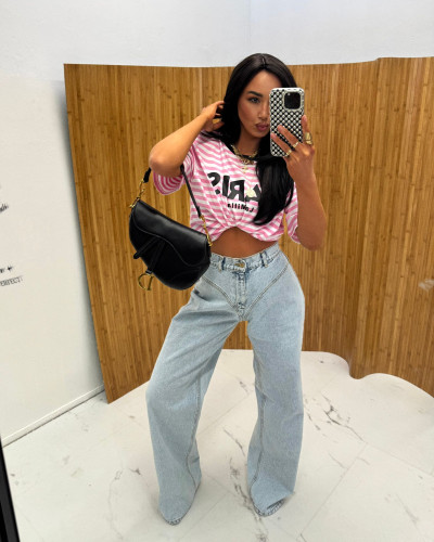 T-shirt PARIS w paski La Milla biało-różowy