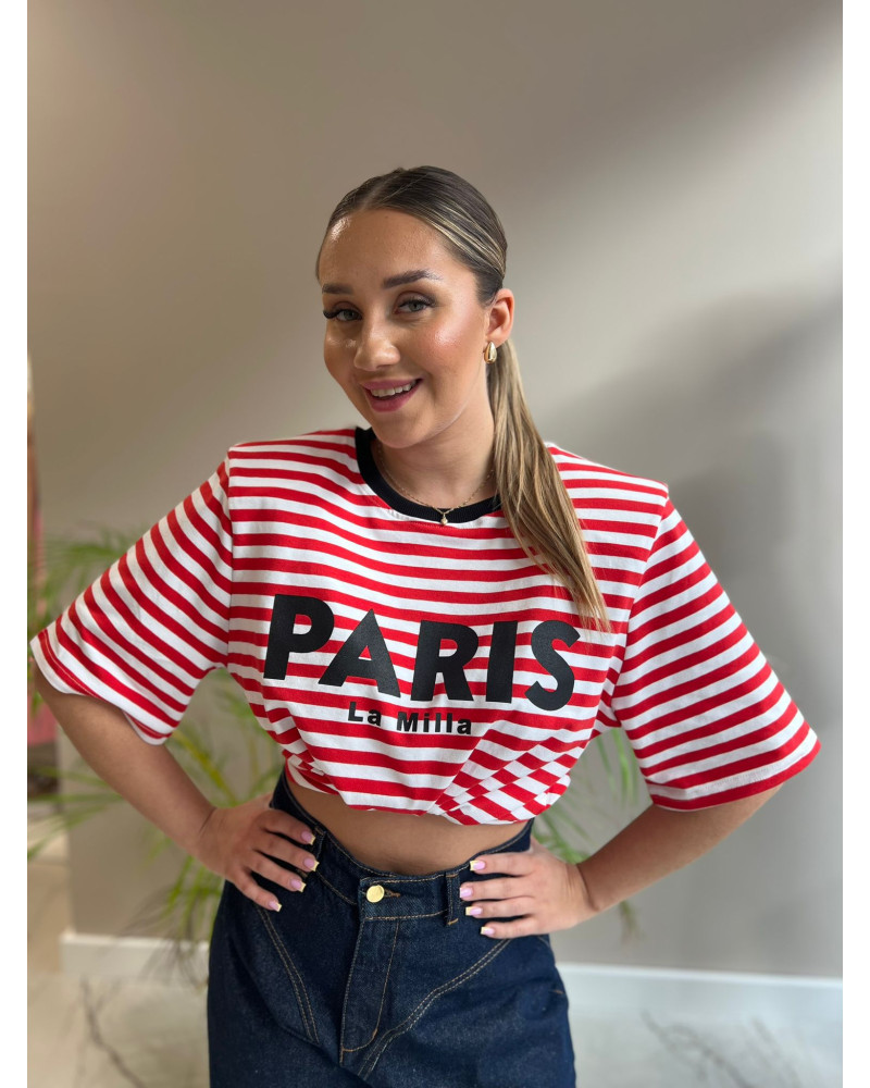 T-shirt PARIS w paski La Milla biało-czerwony
