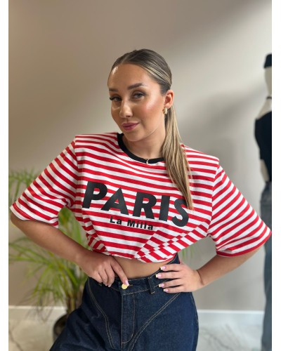 T-shirt PARIS w paski La Milla biało-czerwony