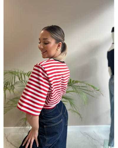 T-shirt PARIS w paski La Milla biało-czerwony