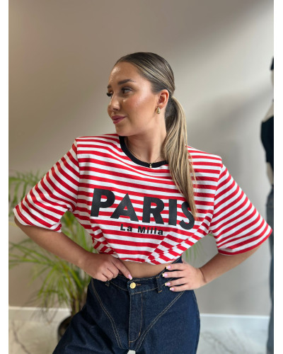 T-shirt PARIS w paski La Milla biało-czerwony
