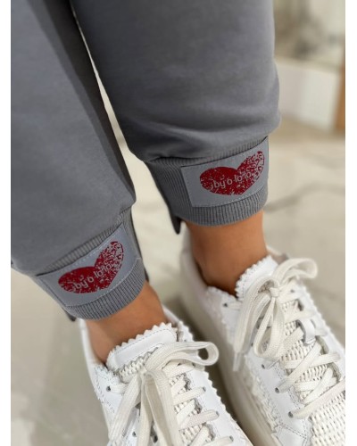 Spodnie dresowe serduszka By o la la...! grafitowe