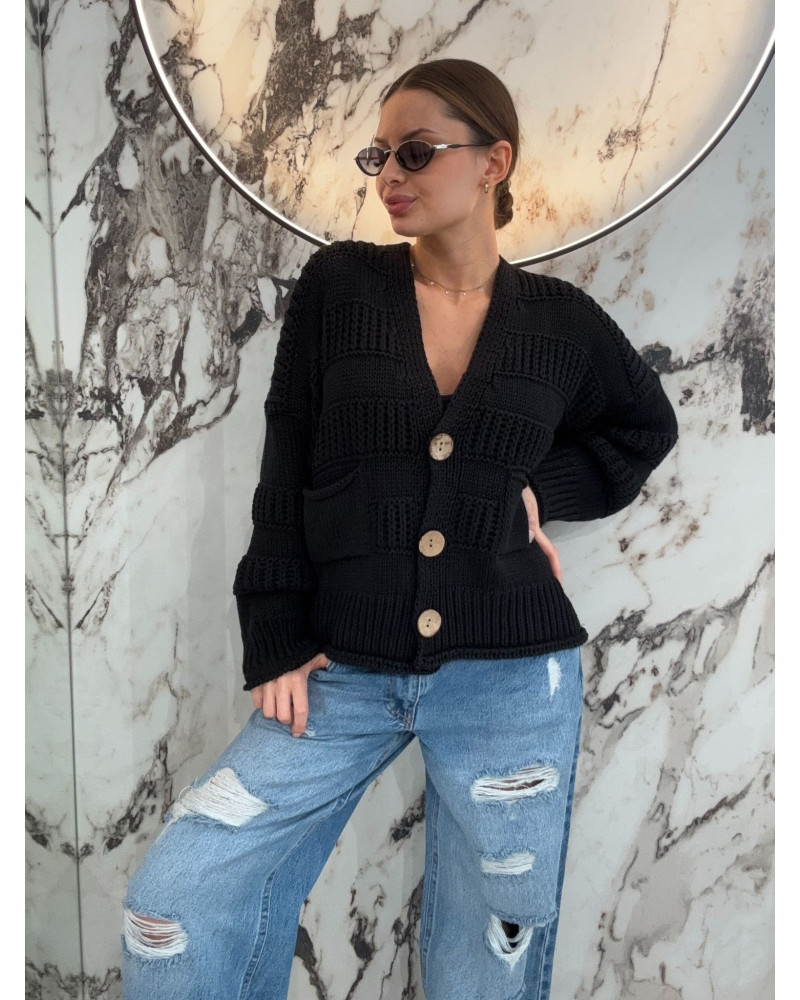 Kardigan o grubym splocie By o la la...! czarny