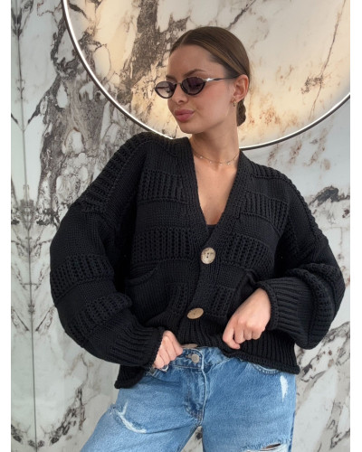 Kardigan o grubym splocie By o la la...! czarny