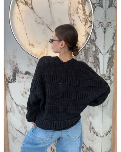 Kardigan o grubym splocie By o la la...! czarny
