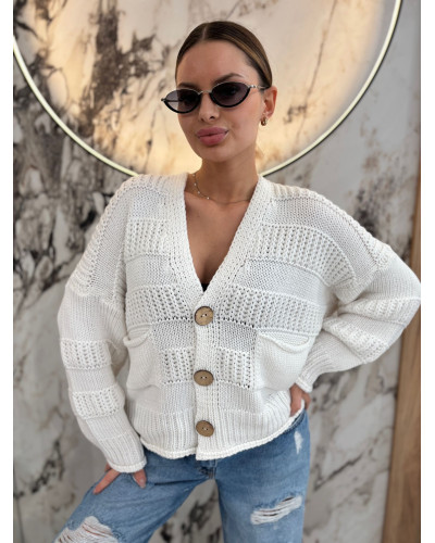 Kardigan o grubym splocie By o la la...! śmietankowy