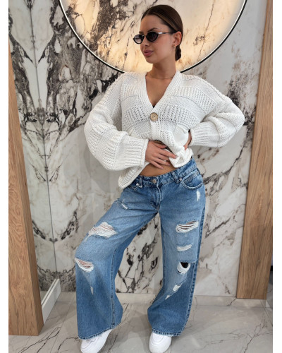 Kardigan o grubym splocie By o la la...! śmietankowy