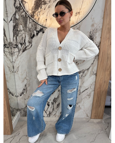 Kardigan o grubym splocie By o la la...! śmietankowy