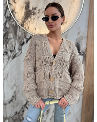 Kardigan o grubym splocie By o la la...! beżowy