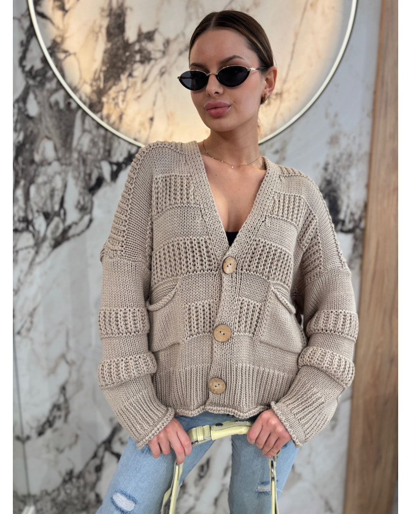 Kardigan o grubym splocie By o la la...! beżowy