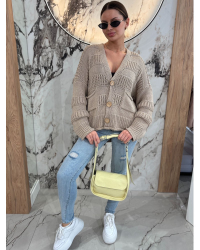 Kardigan o grubym splocie By o la la...! beżowy