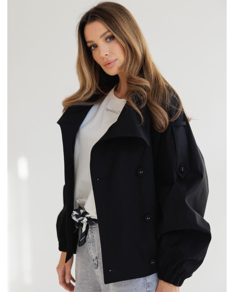 Krótki płaszcz drelichowy By o la la...! czarny