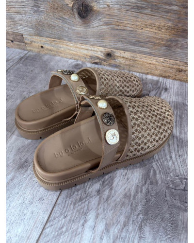 Klapki ażurowe By o la la...! beżowe