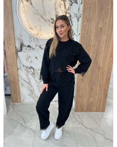 Komplet dresowy z koronką By o la la...! czarny