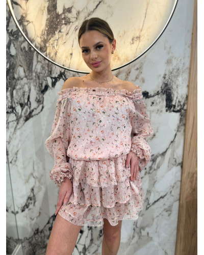 Sukienka hiszpanka w kwiaty By o la la...! różowa łączka