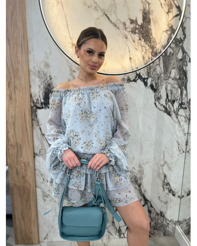 Sukienka hiszpanka w kwiaty By o la la...! błękitna