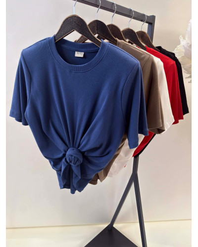 T-shirt prążkowany z różą By o la la...! denim