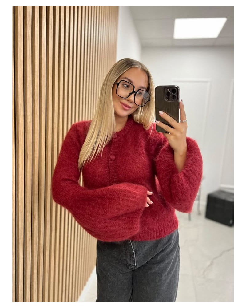 Sweter moherowy z guzikami bordowy Sweter moherowy z guzikami bordowy