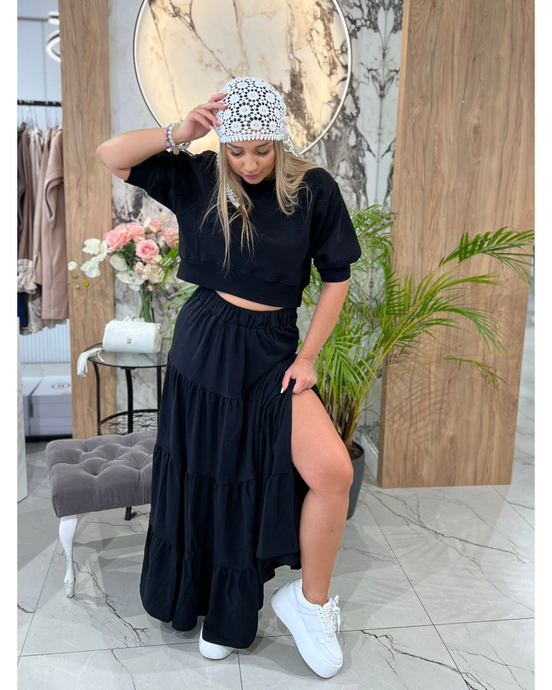 Spódnica maxi z przeszyciami By o la la...! czarna