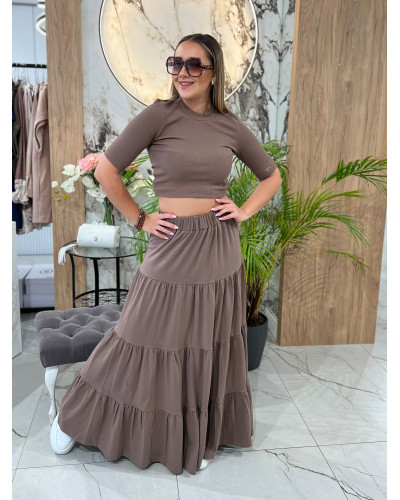 Spódnica maxi z przeszyciami By o la la...! kakao