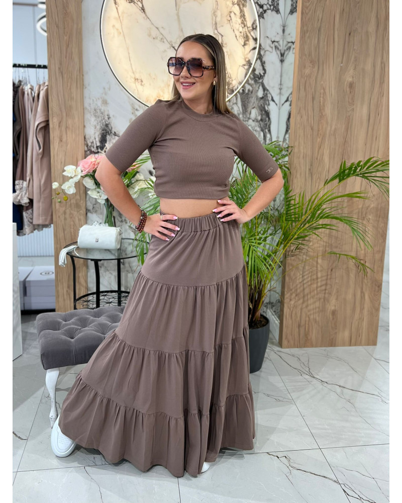 Spódnica maxi z przeszyciami By o la la...! kakao