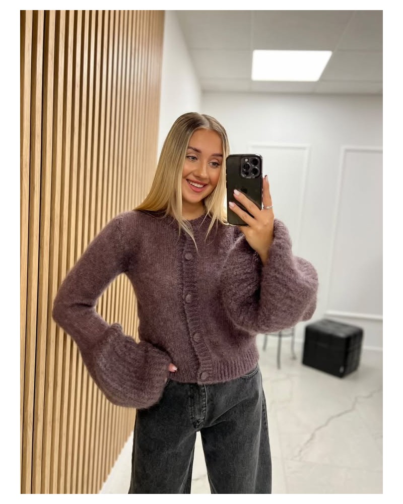 Sweter moherowy z guzikami czekoladowy Sweter moherowy z guzikami czekoladowy