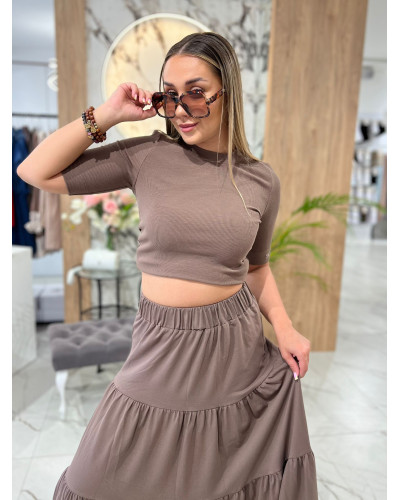 Spódnica maxi z przeszyciami By o la la...! kakao