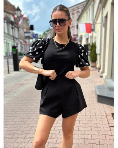 Bluzka z rękawkami w kropki Dotty czarna