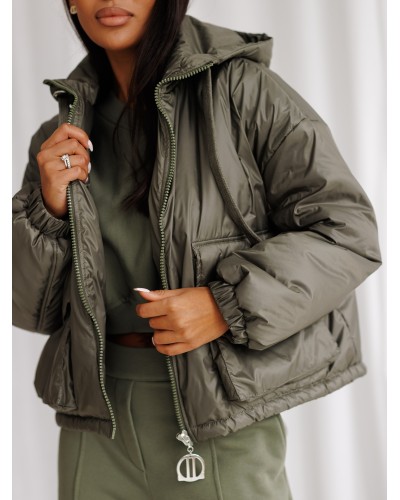 Kurtka pudełkowa z logowanym zamkiem By o la la...! matcha