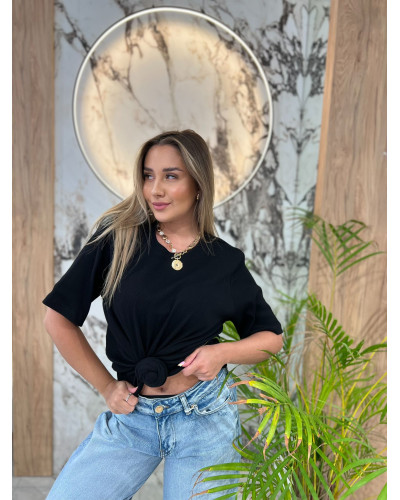 T-shirt prążkowany z różą By o la la...! czarny