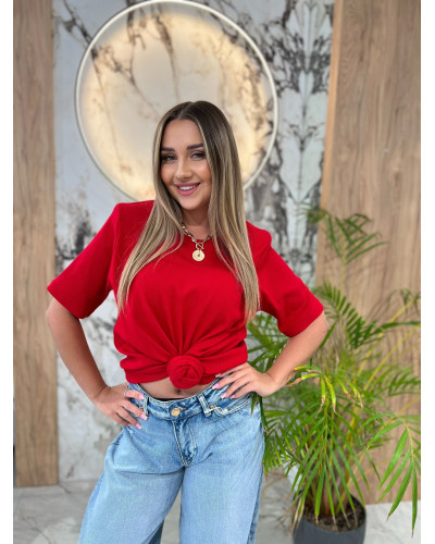 T-shirt prążkowany z różą By o la la...! red kiss
