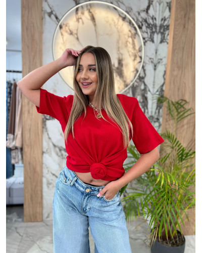 T-shirt prążkowany z różą By o la la...! red kiss
