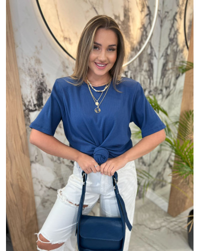T-shirt prążkowany z różą By o la la...! denim