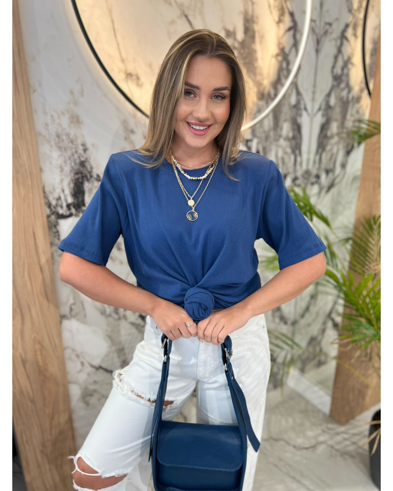 T-shirt prążkowany z różą By o la la...! denim