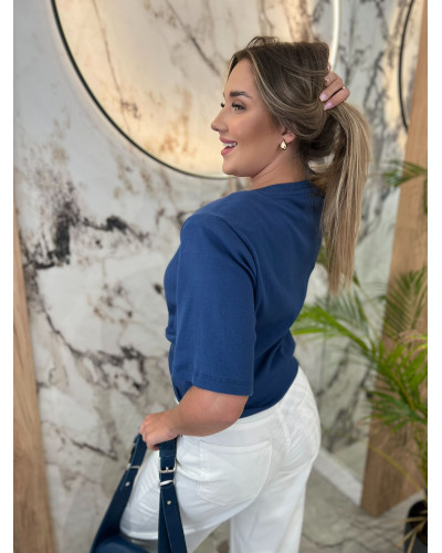 T-shirt prążkowany z różą By o la la...! denim