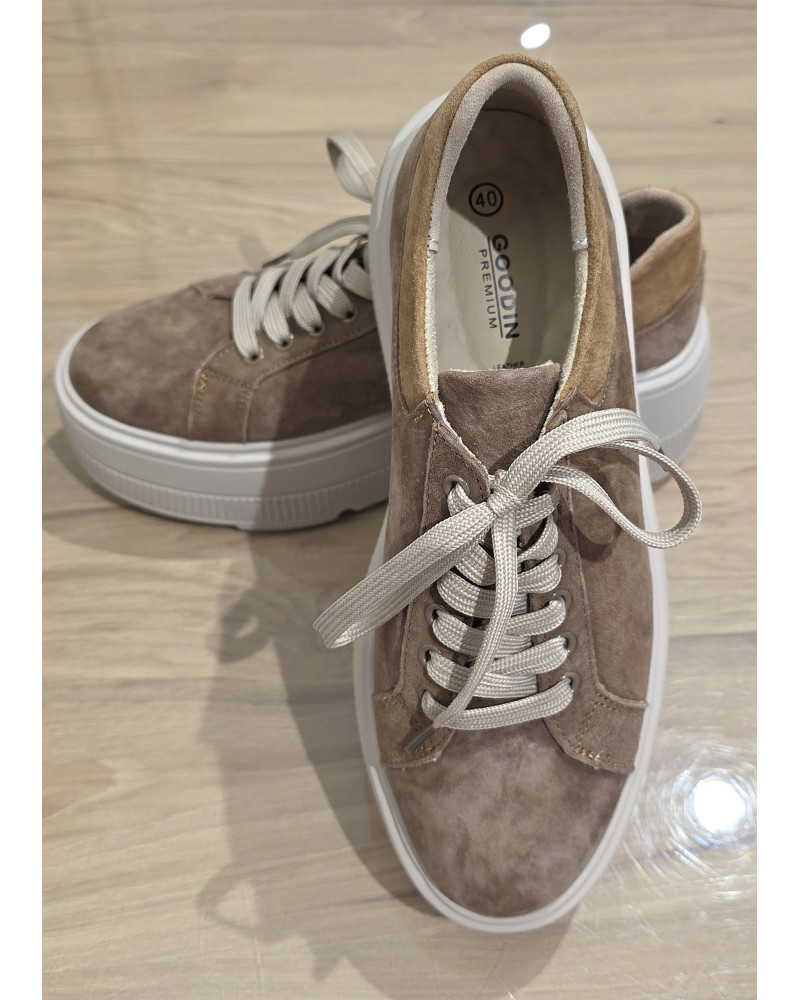 Sneakersy na grubej podeszwie camelowe z beżem