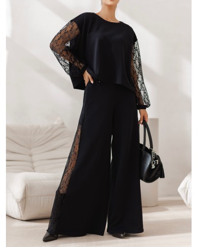 Bluza z koronkowym rękawem By o la la...! czarna