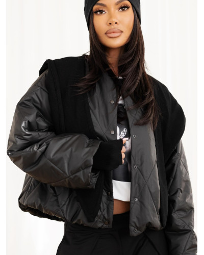 Kurtka pikowana z odpinanym kapturem By o la la...! czarna